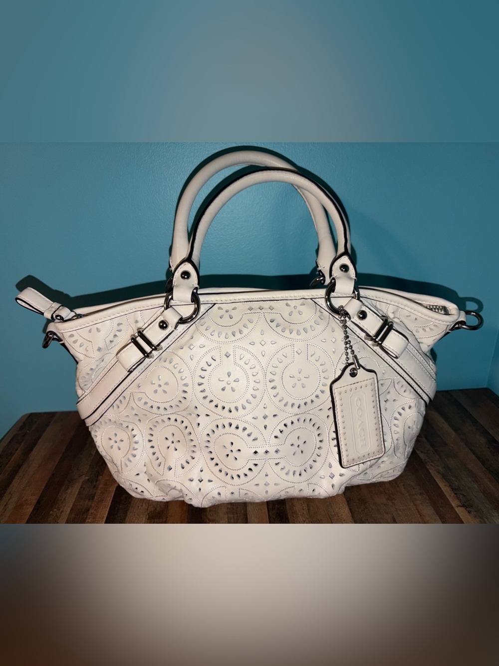 Coach Madison White Perforated Leather Satchel with Hangtag